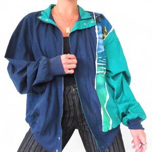 AMERICAN VINTAGE BLUE GREEN 90S BOMBER JACKET WINDBREAKER MENS LARGE